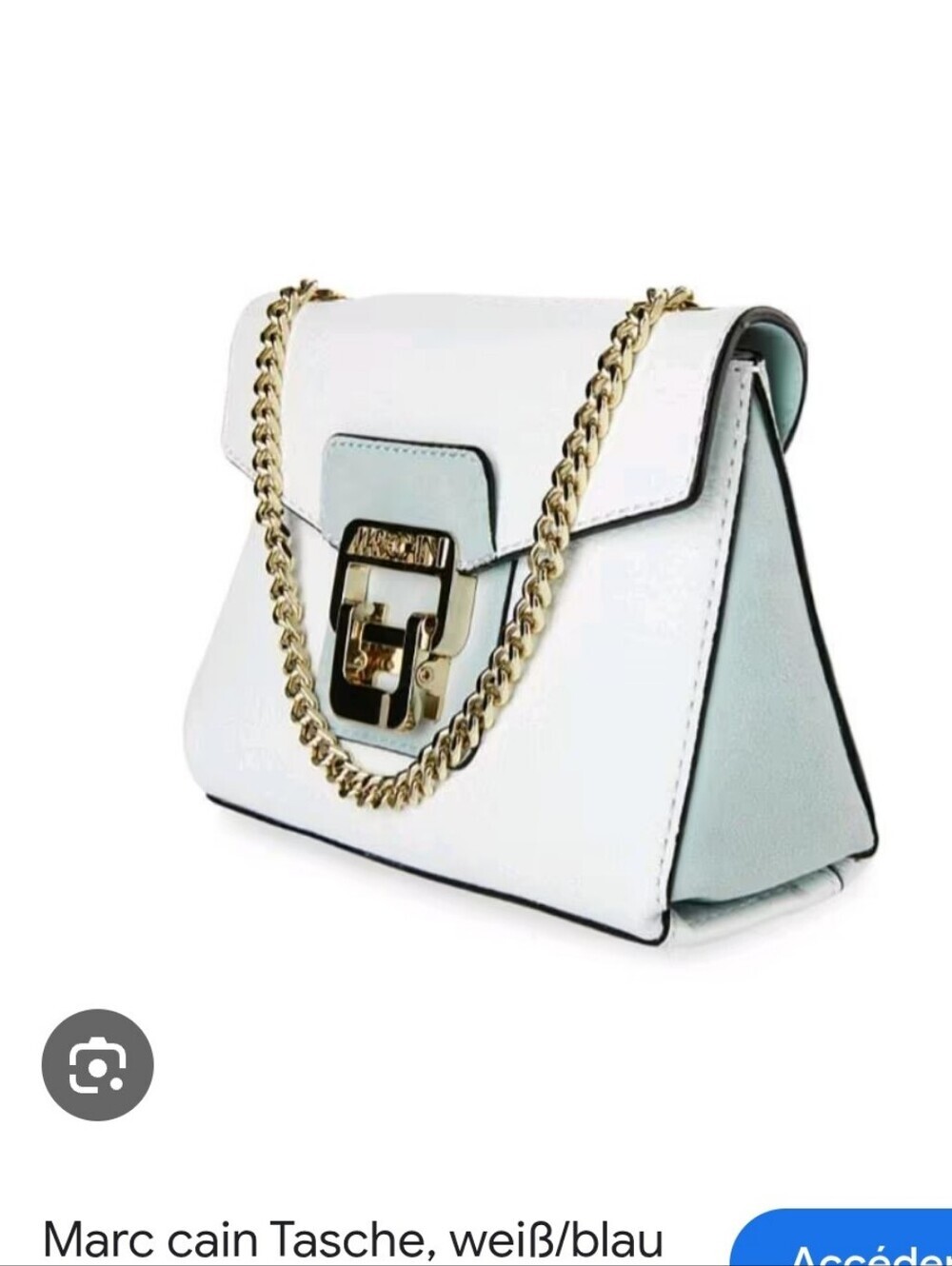 NWOT Marc Cain White and Light Blue Chain-Accented Shoulder Bag In Leather